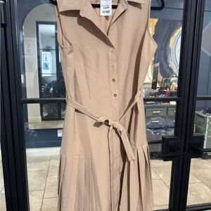 Adorable Sleeveless Tan Button-Down Dress